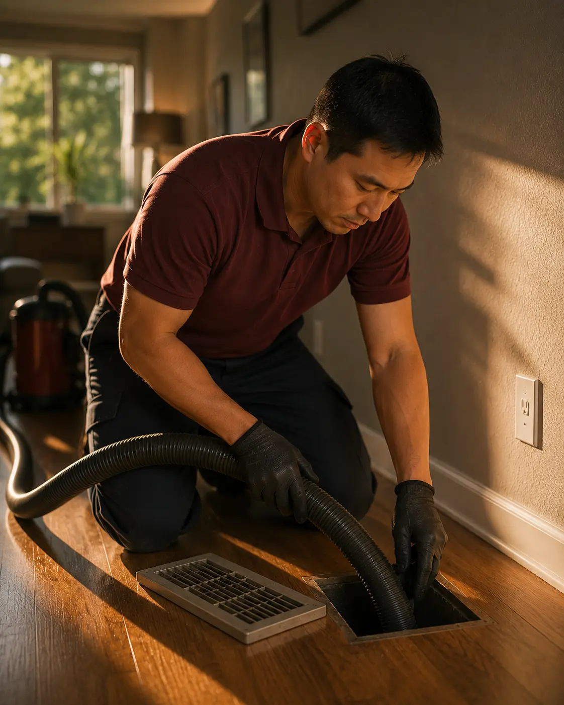Air Duct technician at work