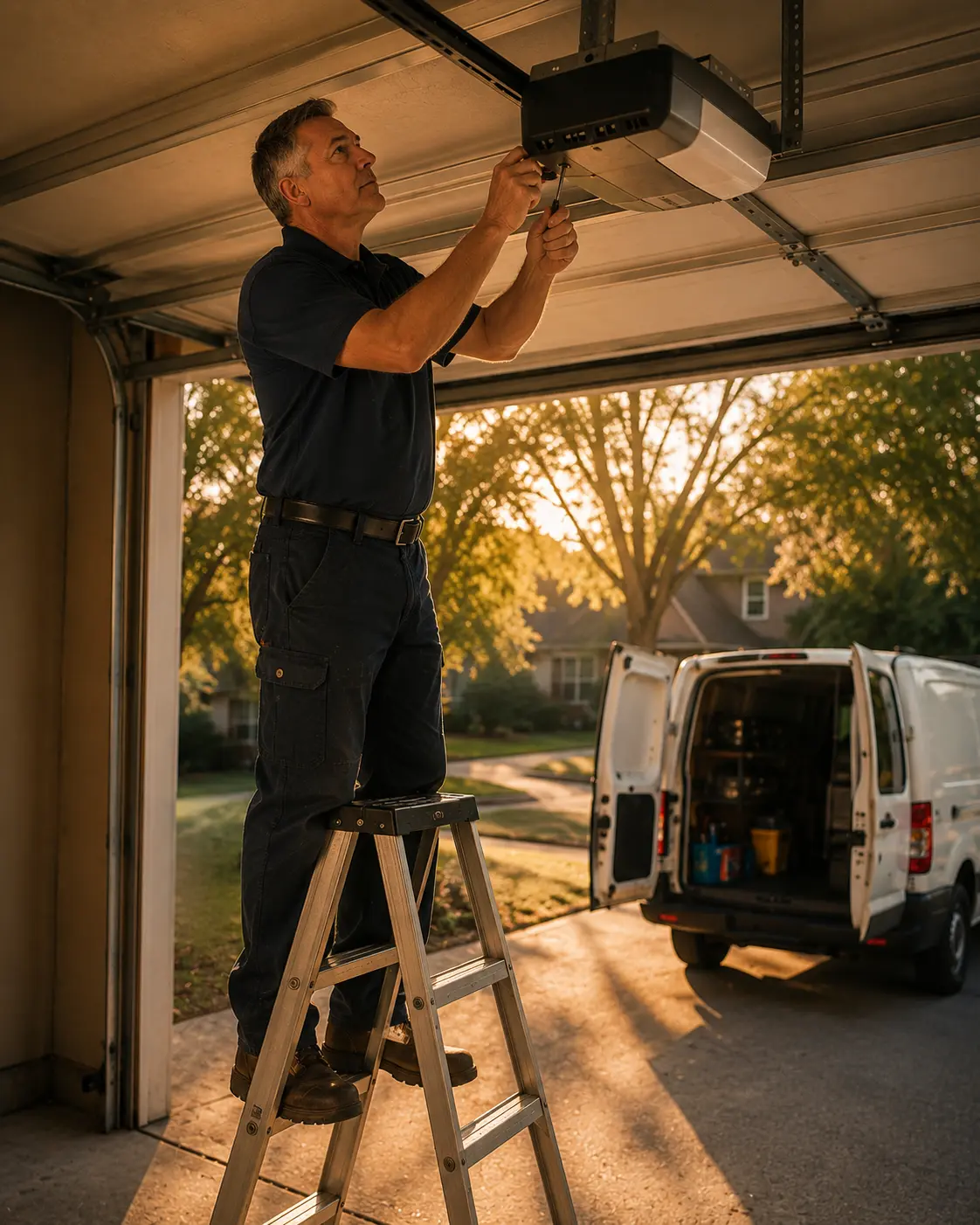 Garage Door technician at work