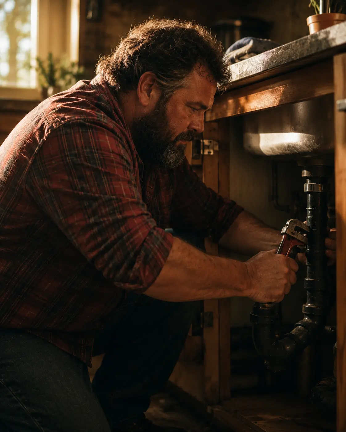 Plumbing technician at work
