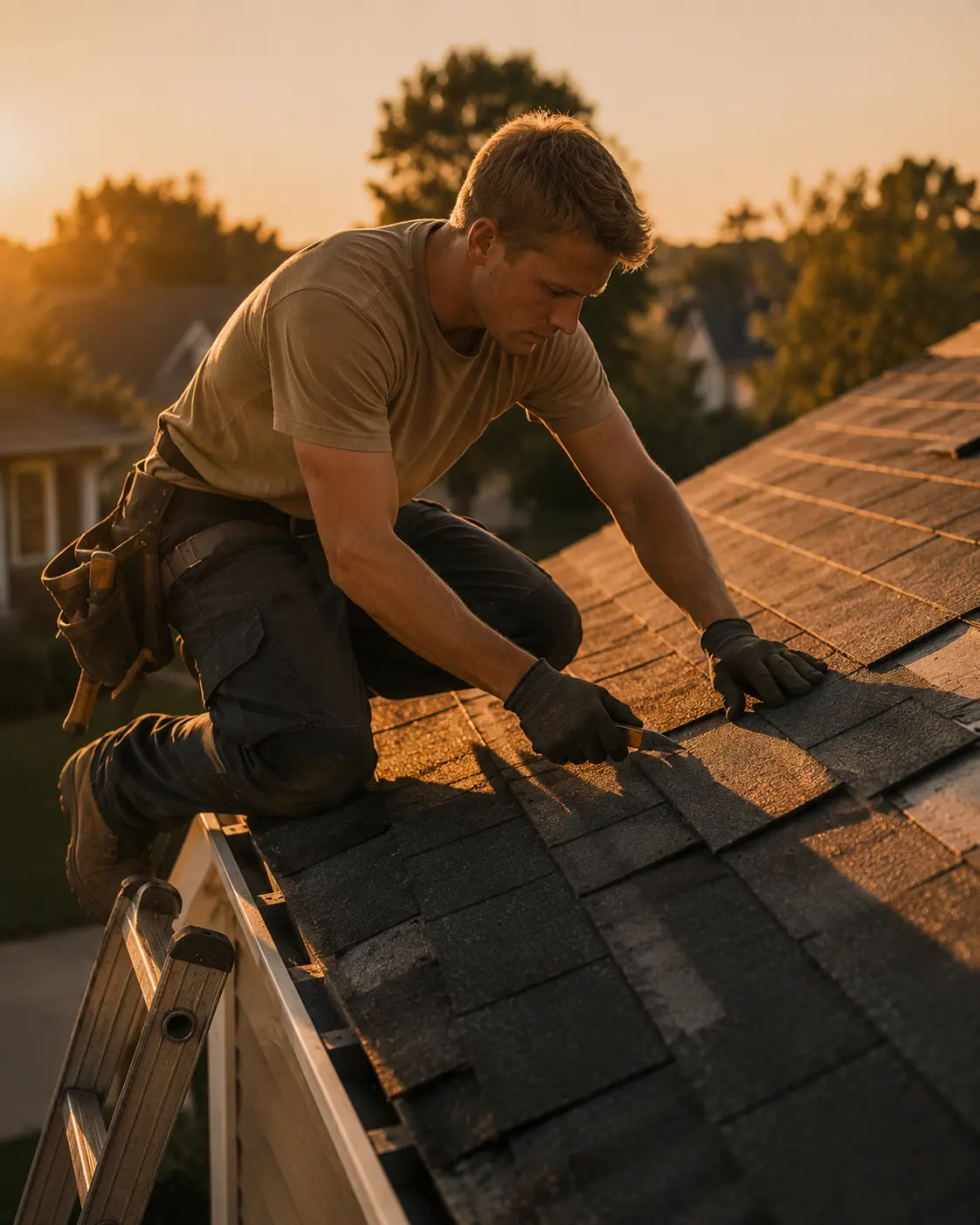Roofing technician at work